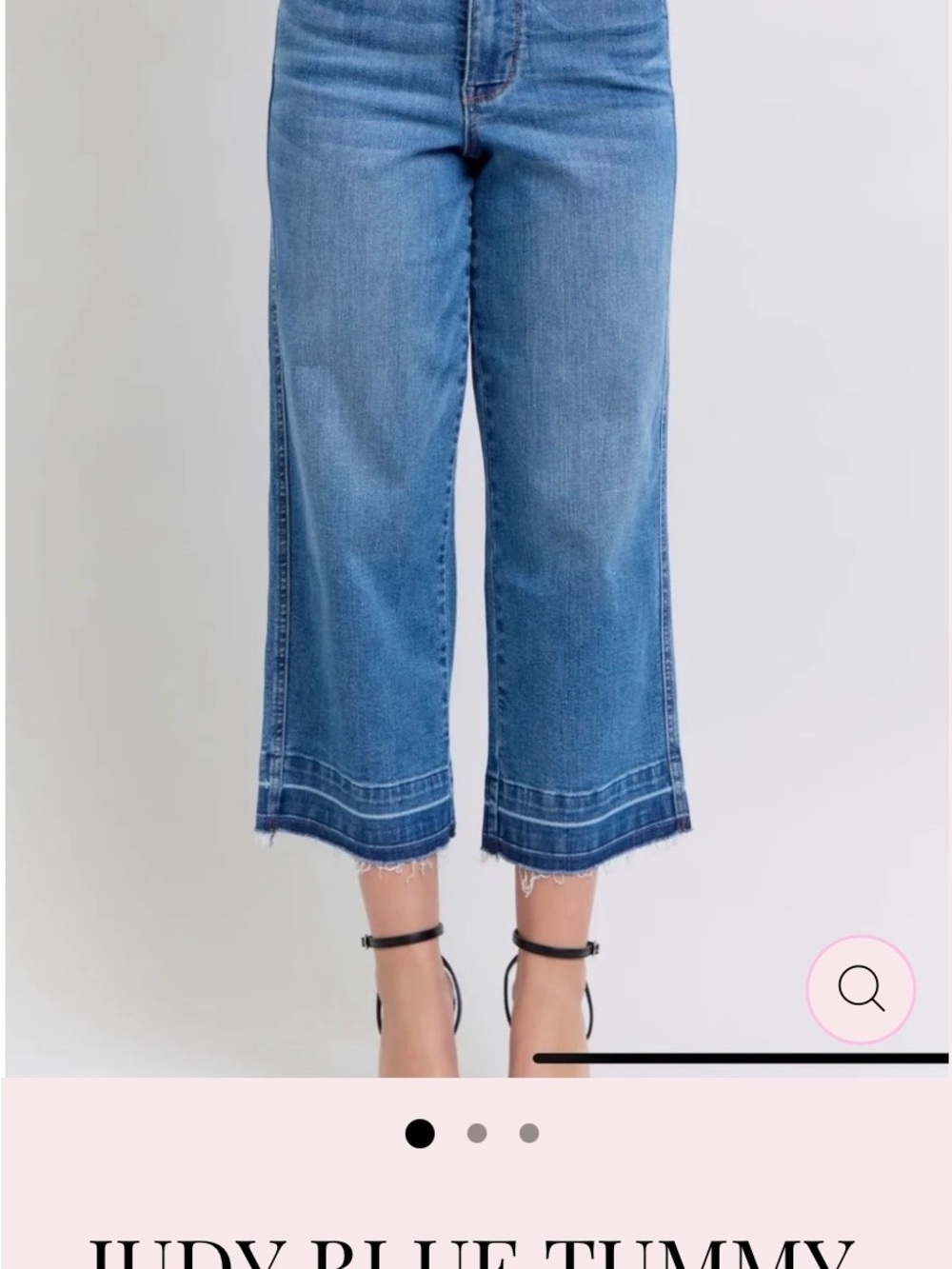 Judy Blue Medium Blue Cropped Wide-Leg Jeans, Raw Hem Detail with Tummy Control